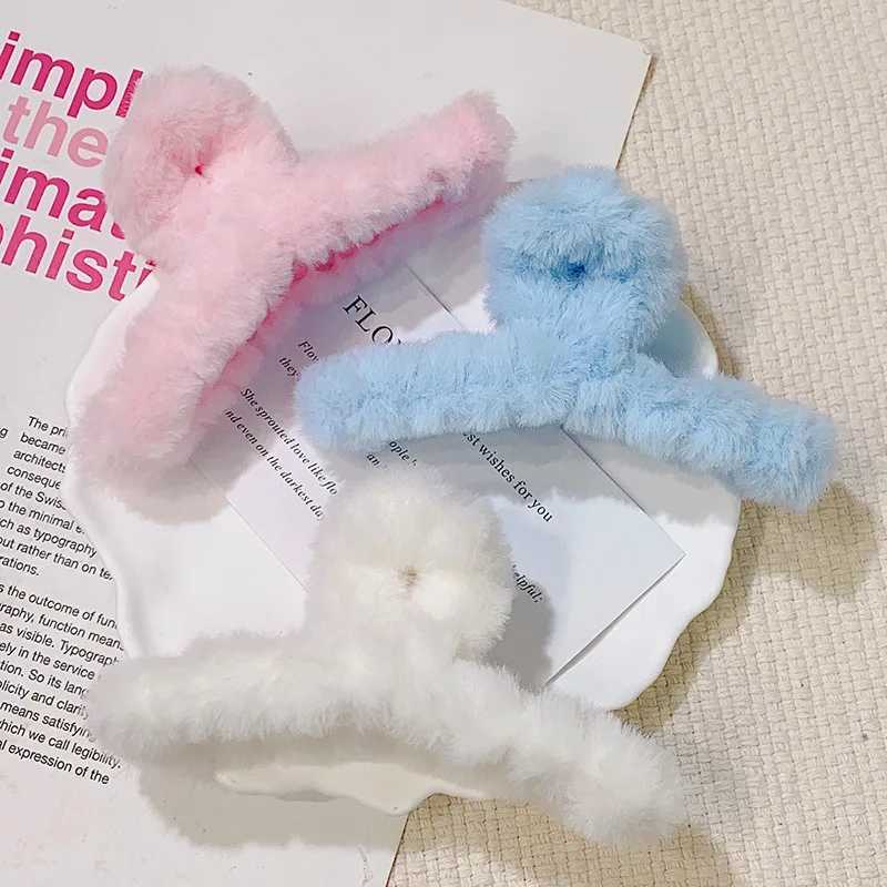 Winter New Colorful Fluffy Cross Hair Claw For Women Girls Sweet Hair Decoration Headband Hair Claw Clip Fashion Hair Accessories Y250707