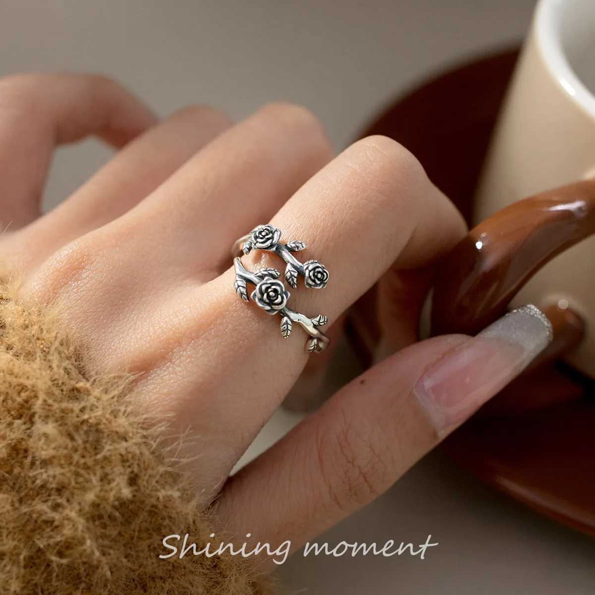 925 Sterling Silver Roses Branch. Adjustable Rings For Women Engagement Wedding Female Luxury Jewelry Accessories Jewellery XJ250707