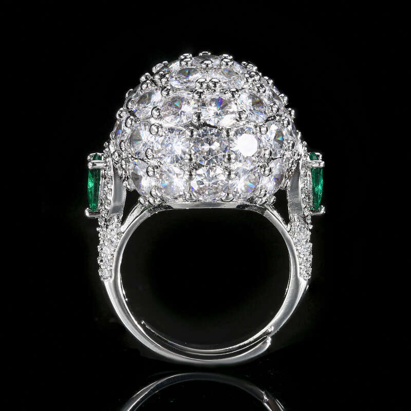 Huayoumei Jewelry Exaggerated Flower Full Diamond Ring Women's High-End Fashion Light Luxury 6E0
