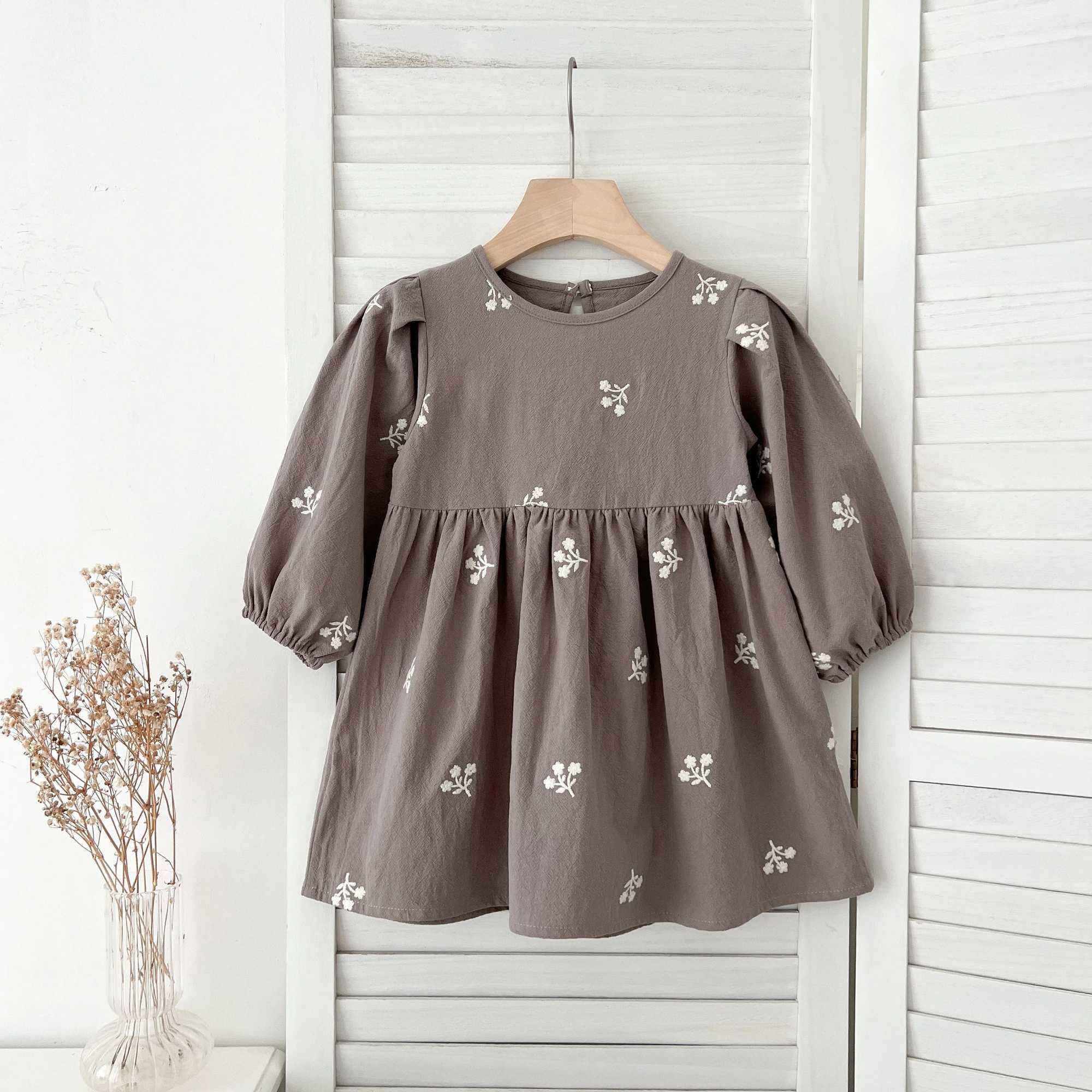 2-7 Years Casual New Flower Girl Dresses Kids Girls Dress Floral Kids Clothes Autumn Cotton Embroidery Baby Girl Princess Dress R250707