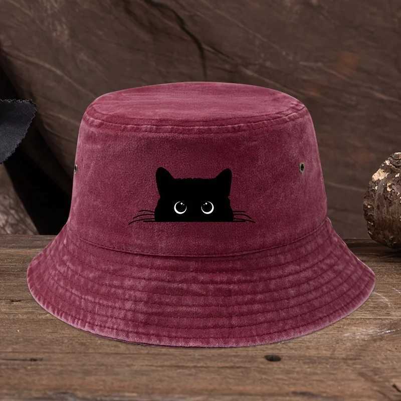 Tsute Black Cat Print Pattern Fisherman Hat With Vintage Style Suitable for Outdoor Travel for Men and Women Y250707