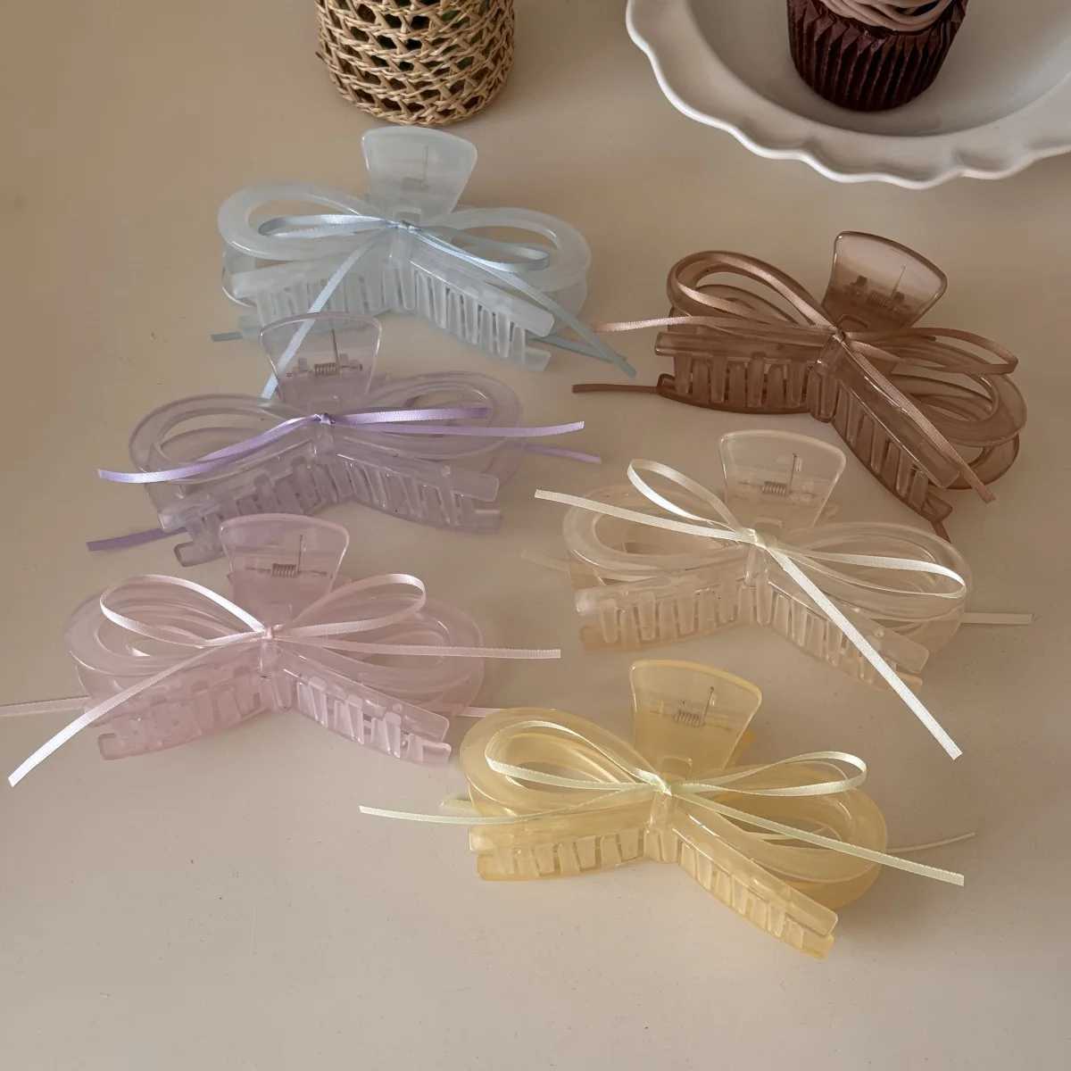 South Koreas New Acrylic Large Bow Streamer Grab Clip Back Head Hairpin French Disc Hair Shark Clip Headdress Y250707