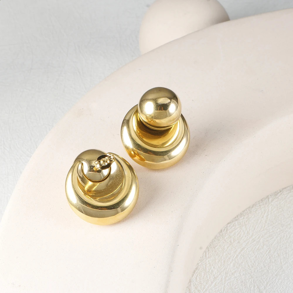 JOVO LOVE Stainless Steel Round Beads Concave Geometric Earrings for Womens Gold Plated Waterproof Charm Large Ear Jewelry Gift 250707