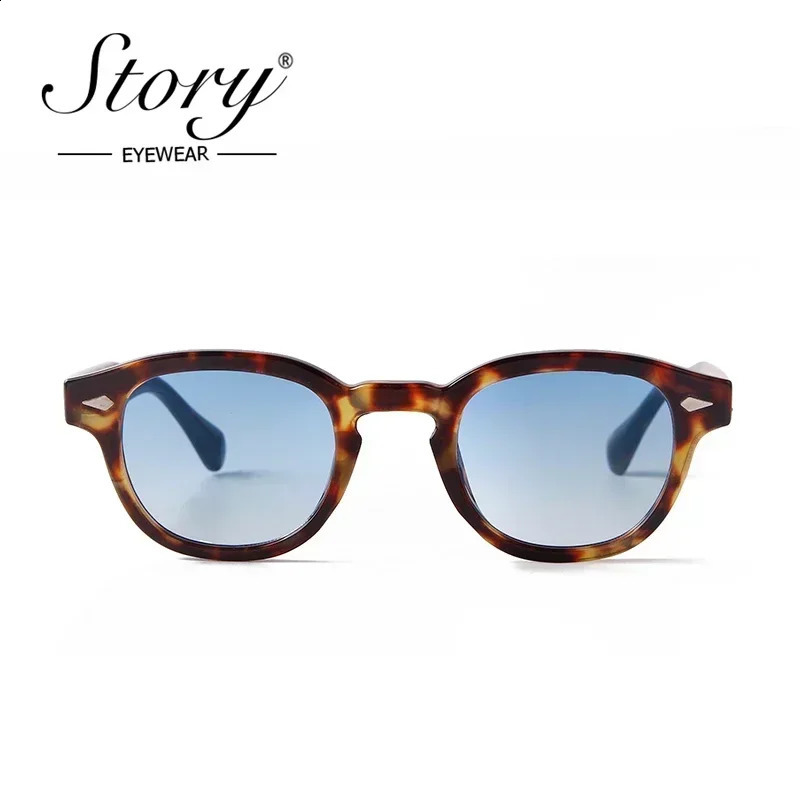 STORY Vintage Rivet Tortoiseshell Round Sunglasses Women Men n Retro Yellow Blue Lens Square Sun Glasses S22728 250707