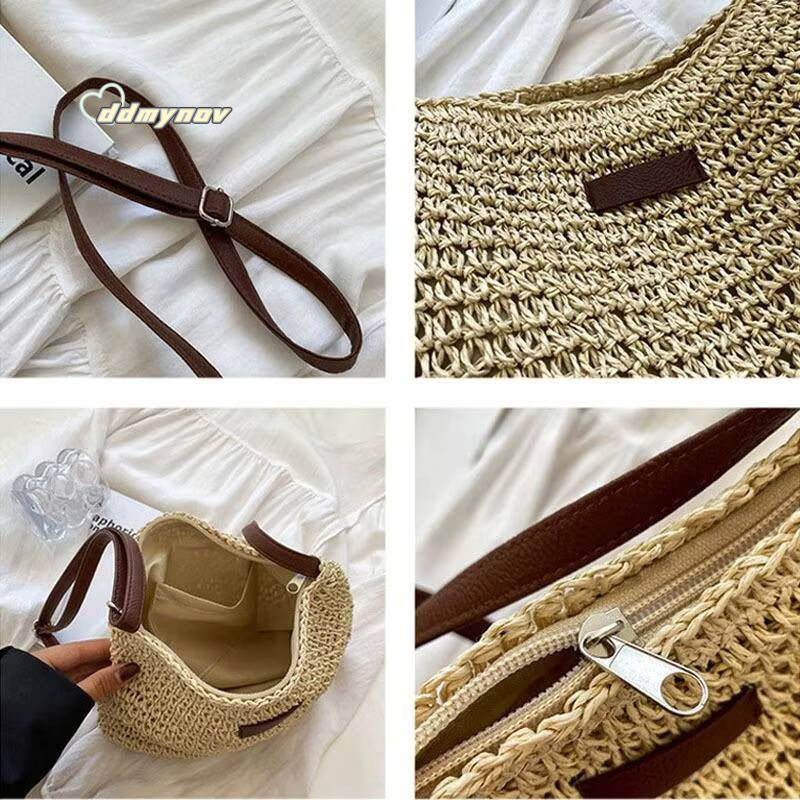 New 2025 Ladies Fashion Summer Straw Crossbody Bag Woven Shoulder Handbag Beach Holiday Shopping Messenger Purse for Women ddmynov