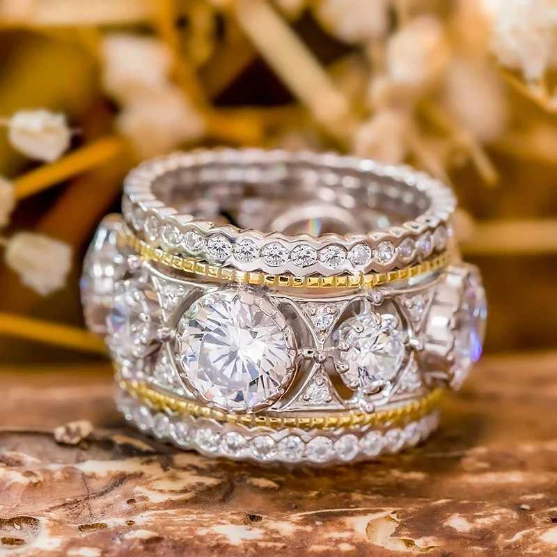 8 Delicate Charms Rings with Brilliant Cubic Zirconia Trendy Two-tone Elegant Accessory Chic Eternal Wedding Bridal Jewelry XJ250707