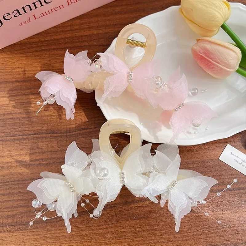 New Butterfly Large Hair Claw for Thick Hair Claws Crab Women Sweet Pink Hairpin Ponytail Hair Clip Claw Accessories Y250707