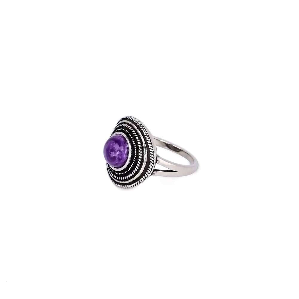 fashion Natural Charoite Beads Women's Silver Jewelry Ring Delivery
