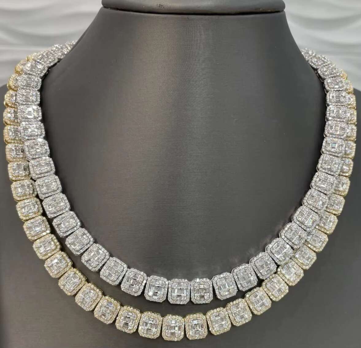 Moissanite Tennis Chain Necklace 925 Silver Emerald Cut Lab Diamond Womens Hiphop Moissanite Tennis Chain