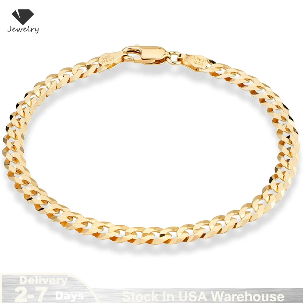 14K Gold Plated 57mm Locomotive Men Punk Rock Curb Cuban Link Chain 925 Sterling Silver Bracelet for Women Biker Jewelry Gift 250707