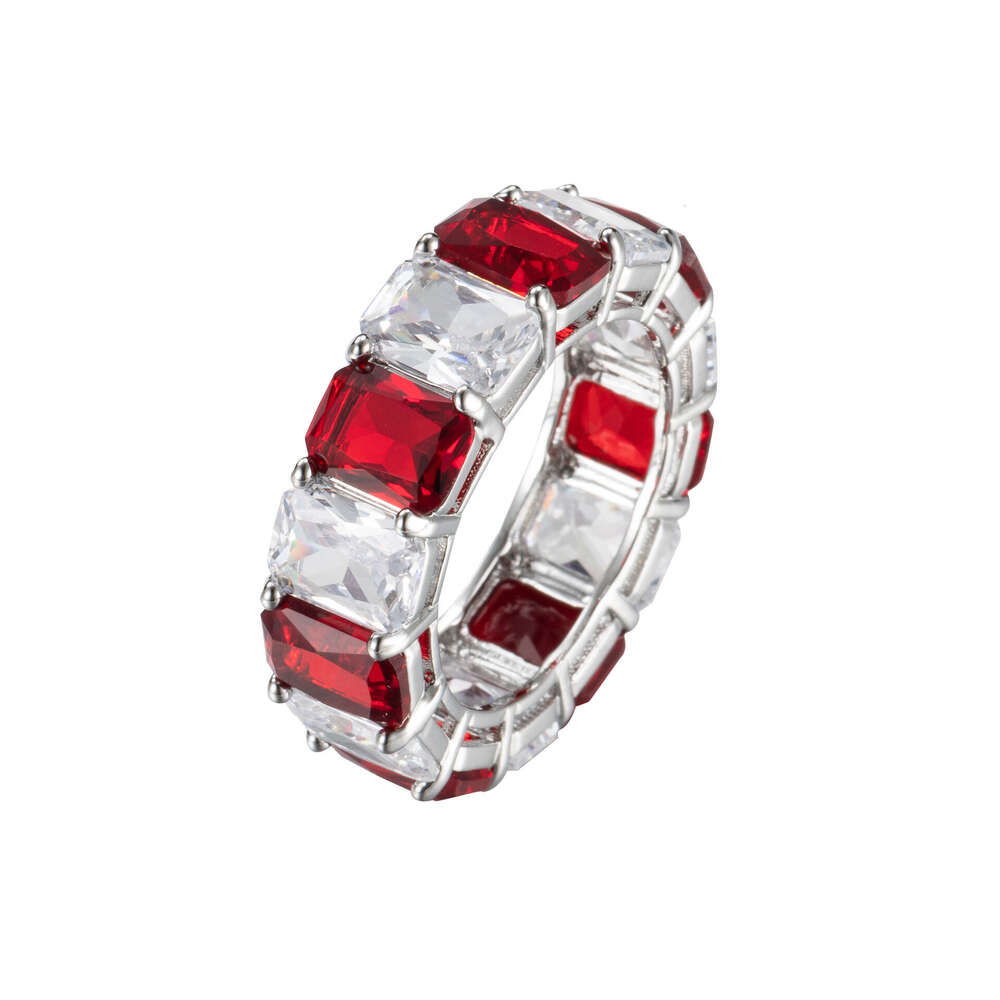 Tiktok Live High Imitation Artificial Red Blue Gemstone Pink Light Luxury Wide Band Rectangular Ring 57E