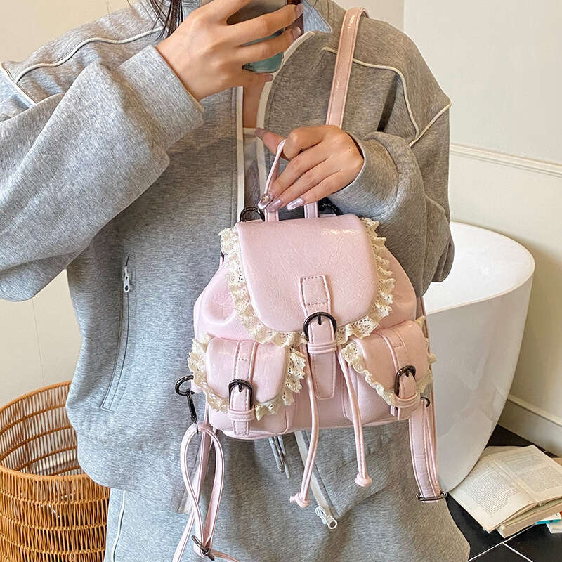 Fashion Small 2025 High-End Lace Trim Niche Design Creative Backpack Korean Free shipping Style Internet Celebrity