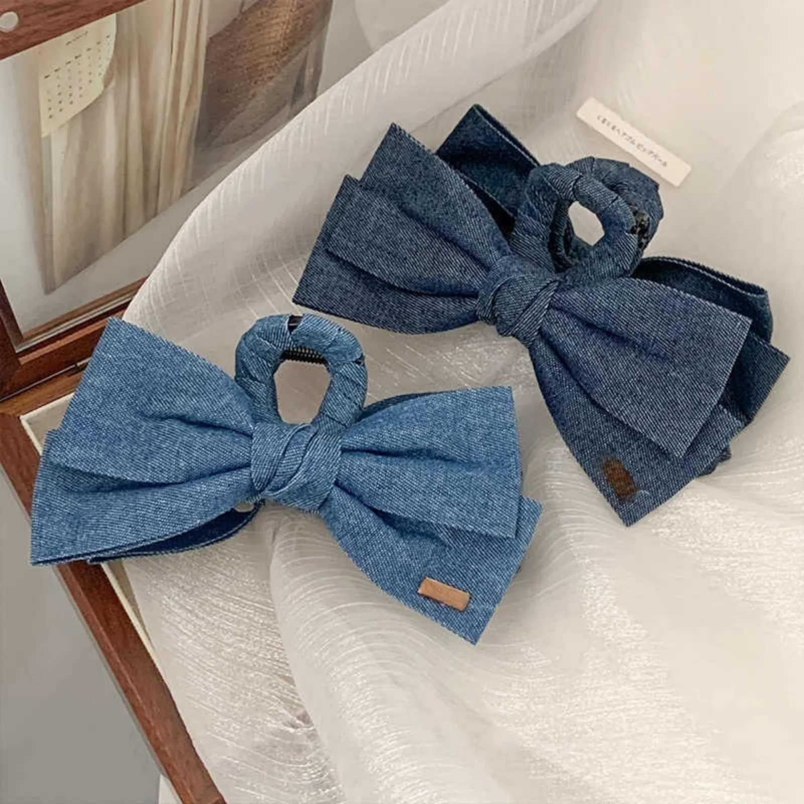 1PC Cowboy Cloth Hair Clip Bow Clip Headdress Female Back of Head Plate Hair Grab Clip Temperament Large Shark Clip Hairpin Z250707