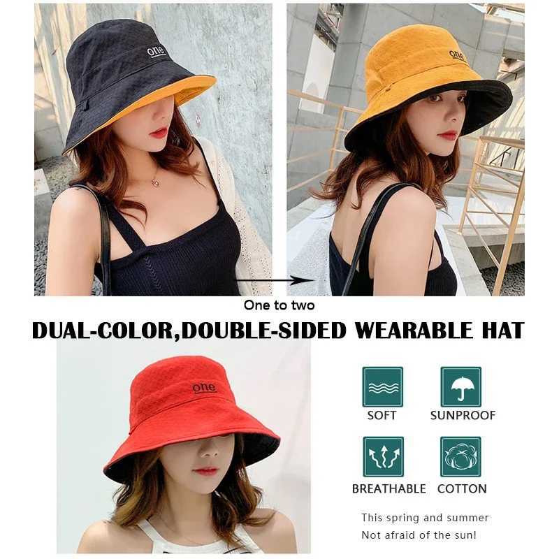Fashion Letter Embroidery Reversible Design Cotton Bucket Hat For Women Y250707