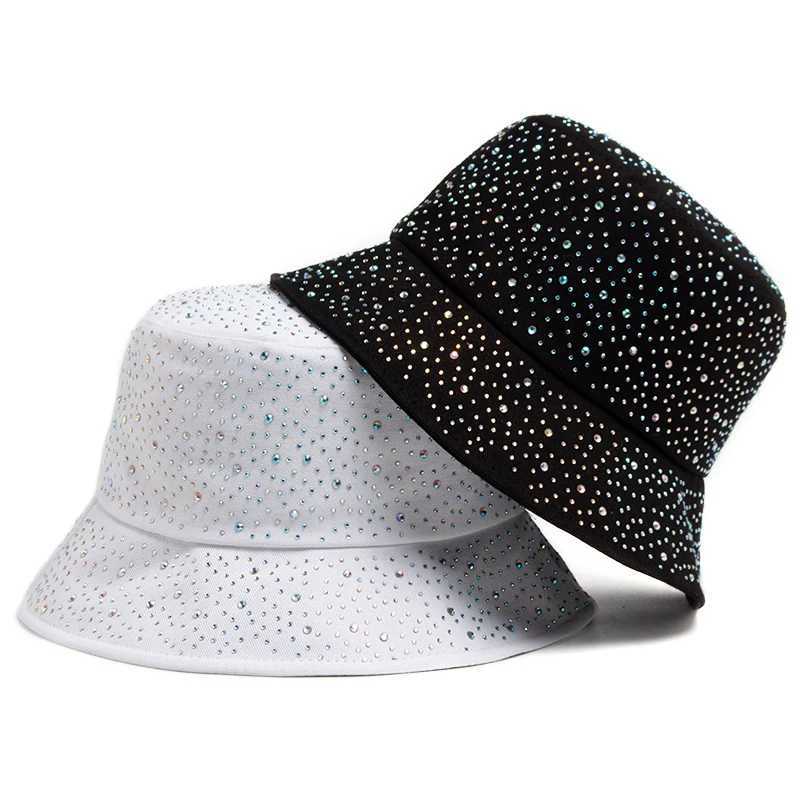 Summer Women Bucket Hat Fashion Colorful Rhinestones Cap For Ladies Visor Cotton Panama Hats Spring Autumn Casual Fisherman Caps Y250707