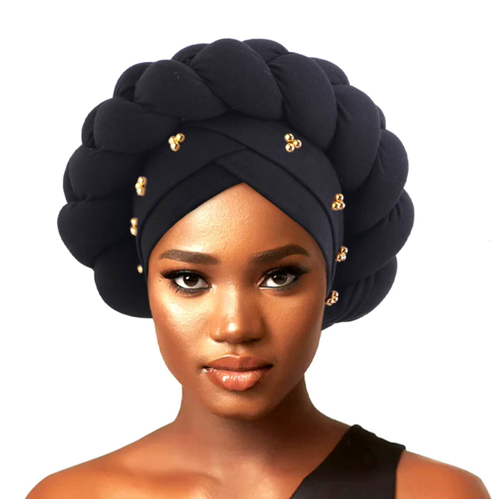 African American headscarf Solid Color Head Pre-Tied Beanie Cap Soft Twisted Wrap Headwear Turbans For Women Girls ddmythur