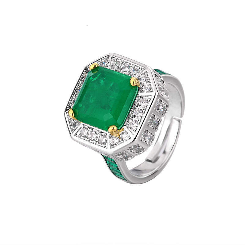 Jewelry Live Copper Base Silver Plated Imitation Red Corundum With Diamond And Emerald Zircon Ring 448