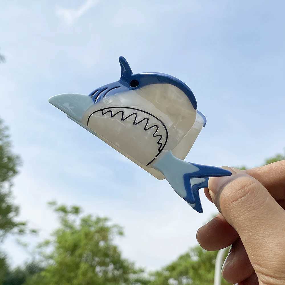 Creative Funny Acetate Tortoise Sturgeon Fish Shark Hairpin Oversize Marine Animal Barrettes Thick Hair Clip Claw Accessories Y250707