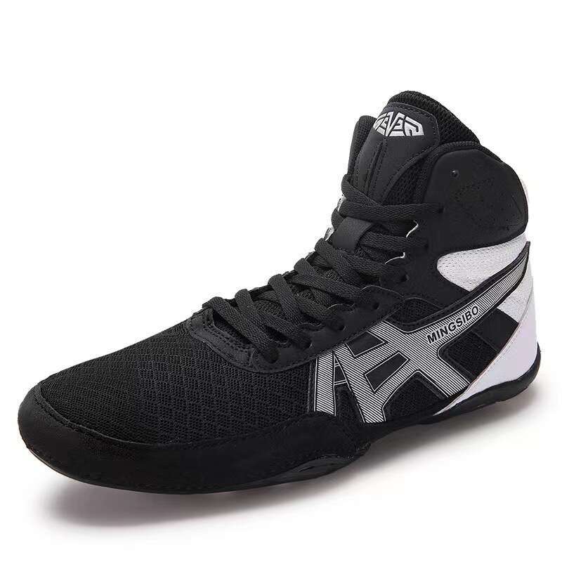 Men's High Top Wrestling Shoes Non Slip Professional for Sanda Squats Martial Arts & Boxing Competitions