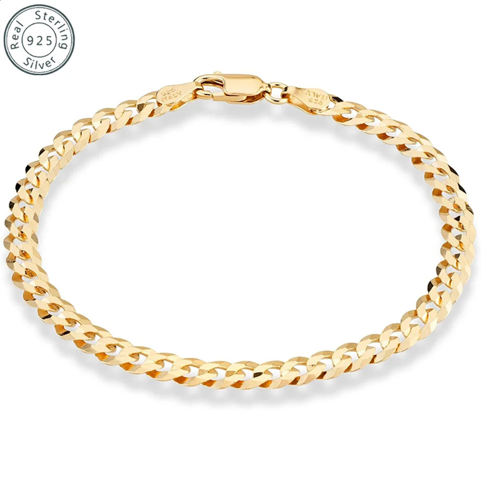 14K Gold Plated 57mm Locomotive Men Punk Rock Curb Cuban Link Chain 925 Sterling Silver Bracelet for Women Biker Jewelry Gift 250707