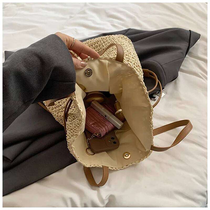 Straw Large Capacity Tote Bag Summer Beach Shoulder Bags Handmade Bag Top-Handle Raffia Boho Woven Women Bags