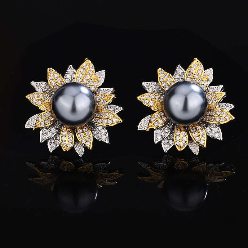 Set Jewelry Imitation Natural Pendant Ring S Sier Needle Gray Pearl Earrings Two-Tone Electroplating B52