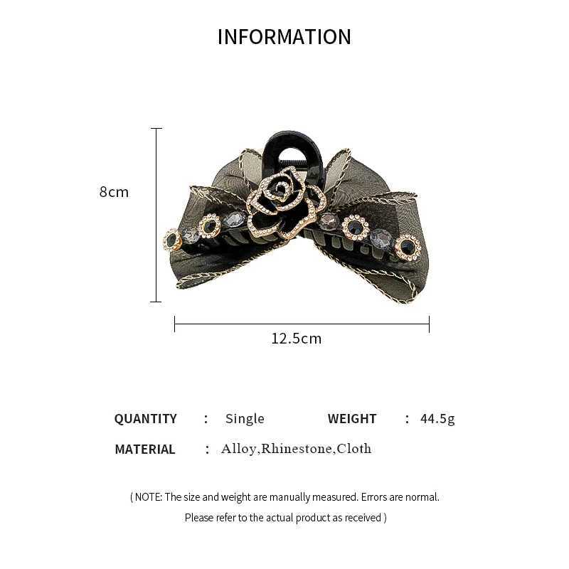 Black Double Rhinestones Camellia Bow Net Shark Hair Claw Clips for Women Fashion Temperament Exquisite Accessories Wholesale Z250707