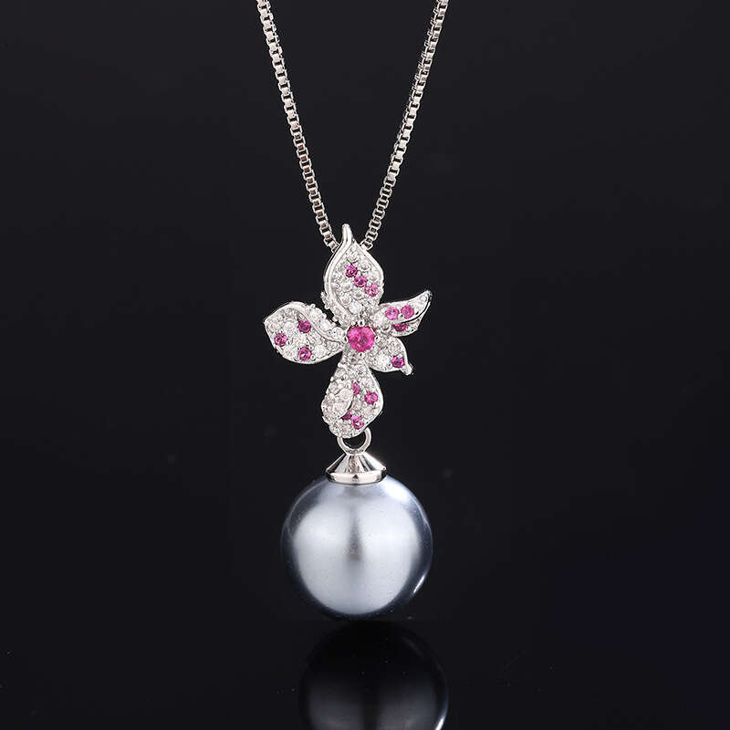 Pearl Necklace Niche Light High-End Corundum Red Gemstone New Summer Versatile Set Pendant Earrings For Women Fff
