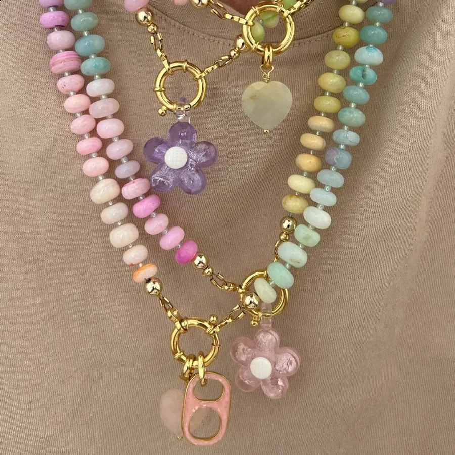 100% Handmade Acrylic Rainbow Flower Colorful Beaded Necklace Summer Beach Jewelry Gift 250707