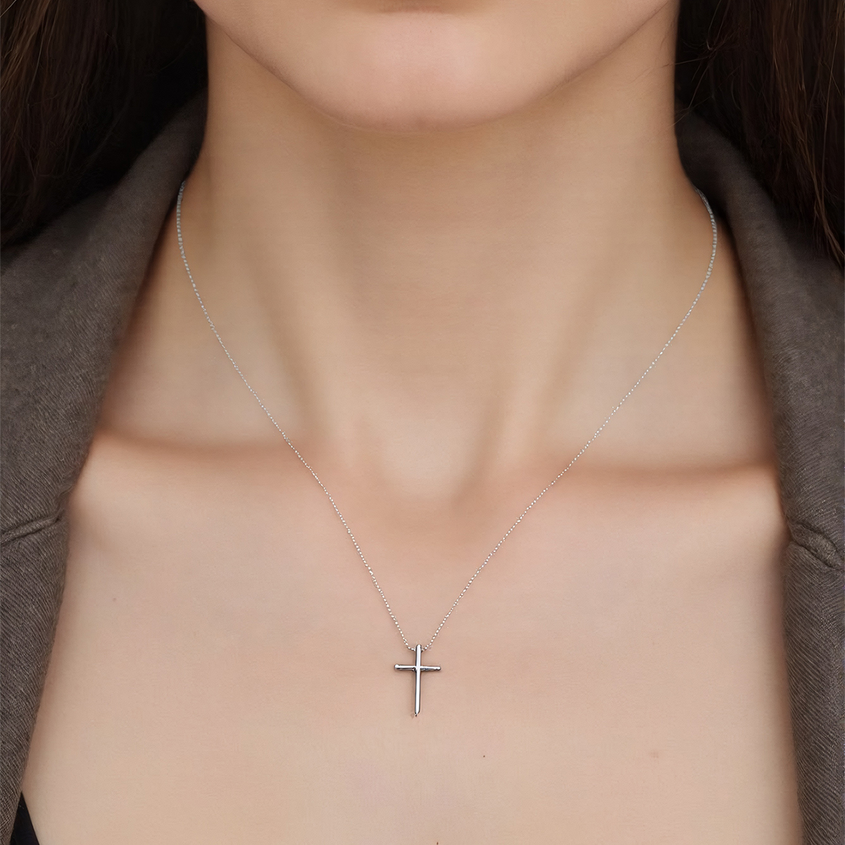Fashion 925 silver necklace women cross glossy minimalist style memorial cross collarbone necklace SW0062