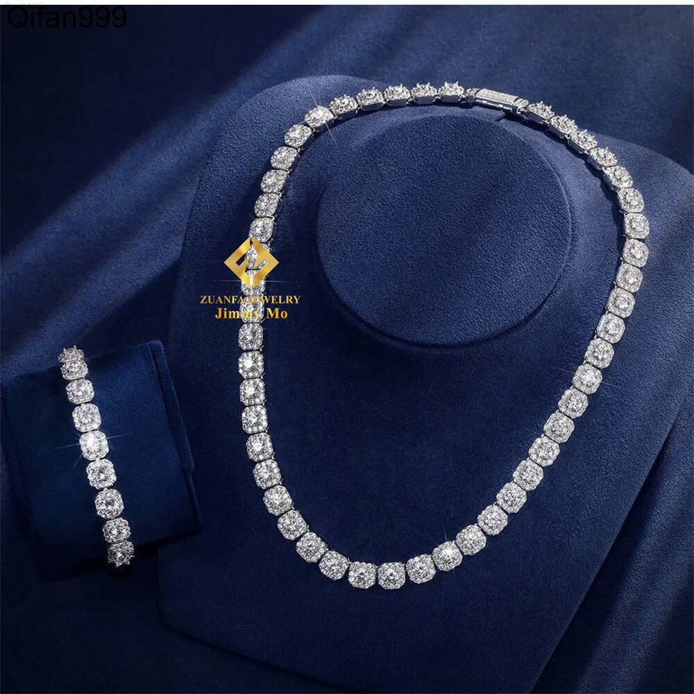 Luxury Fire Jewelry 6mm 10mm 925 Sterling Silver d Color Vvs Moissanite Diamond Cluster Tennis Chain Necklace for Men Women