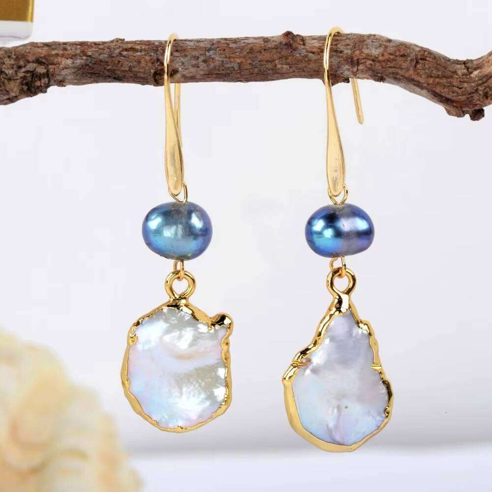 Gray Pearl Irregular Bohemian Style Earrings Water Drop