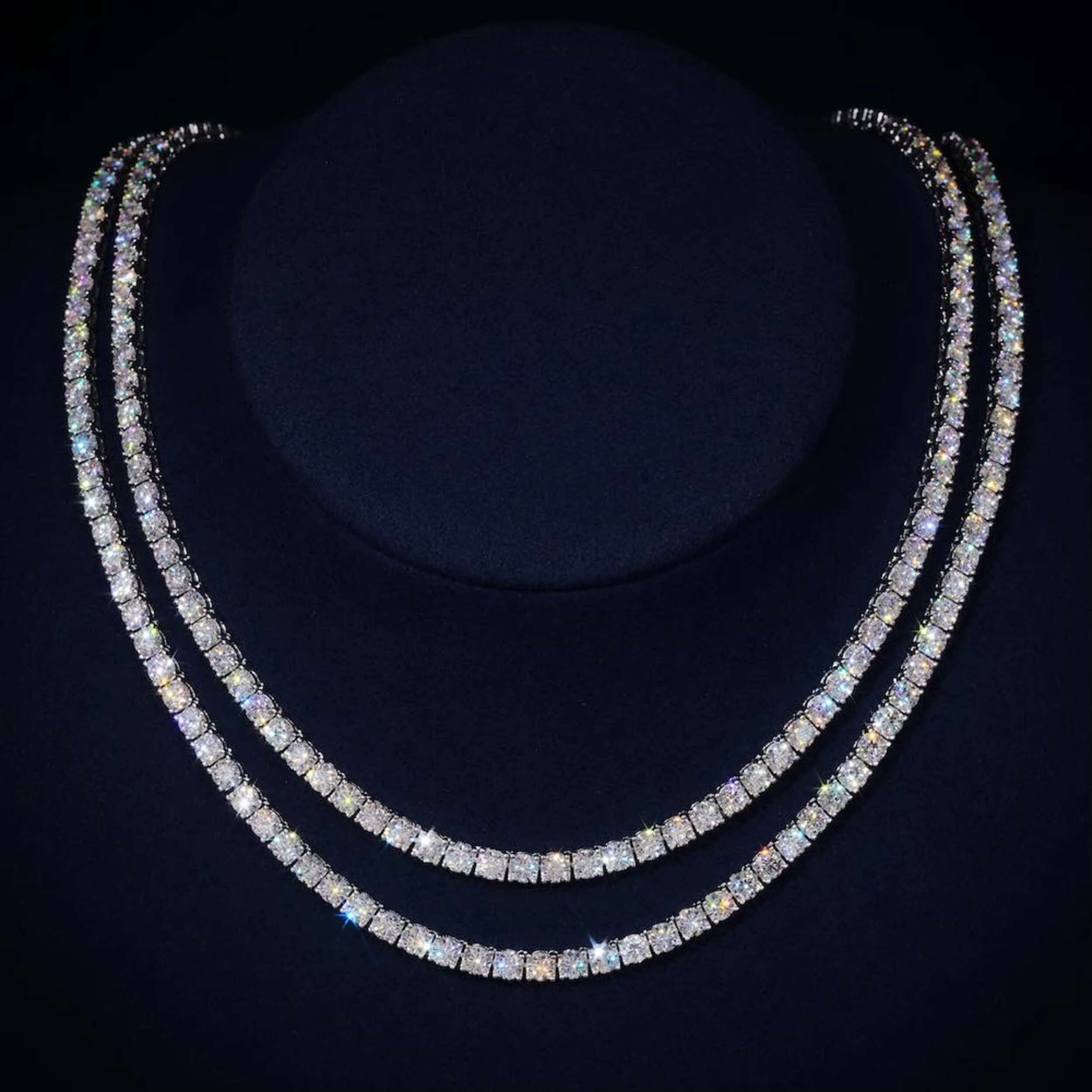 Iced Out 3MM VVS Moissanite Tennis Chain 925 Sterling Silver D Color Tennis Necklace for Him and Her Luxury Jewelry