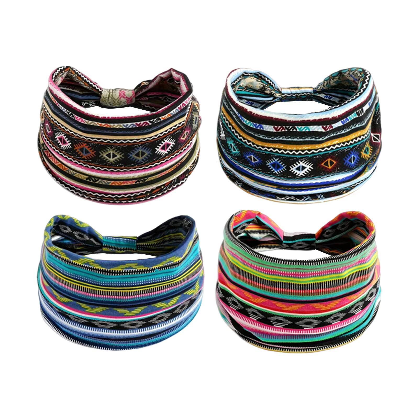 4PCS Boho Fashion Wide Headbands Sweat-absorbent Headscarf Bohemian Hair Accessories for Sports Tennis Gym Exercise MIAO-US ddmythur