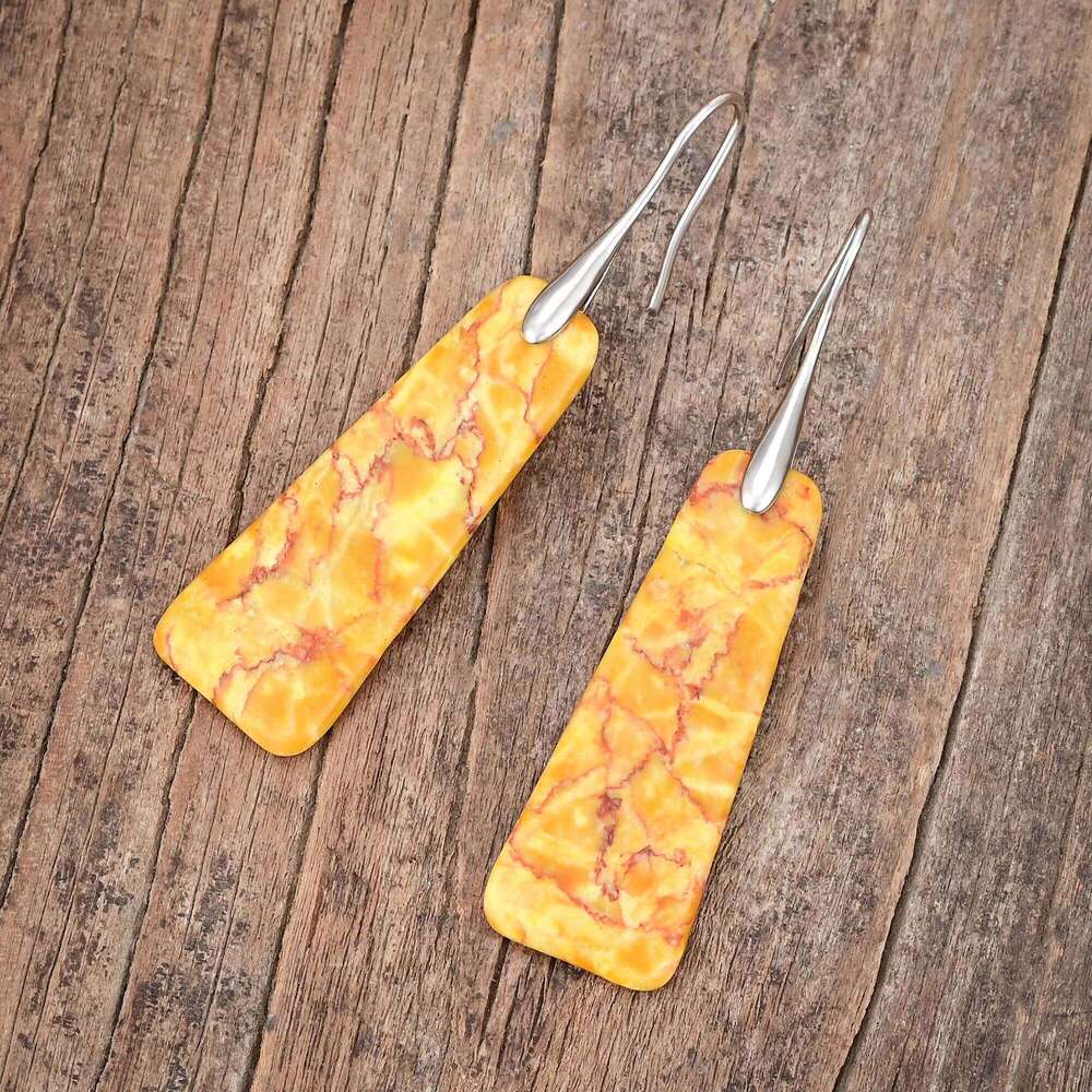 Imperial Jasper Trapezoid Earrings Pink and Orange Natural Stone Bohemian Dropshipping