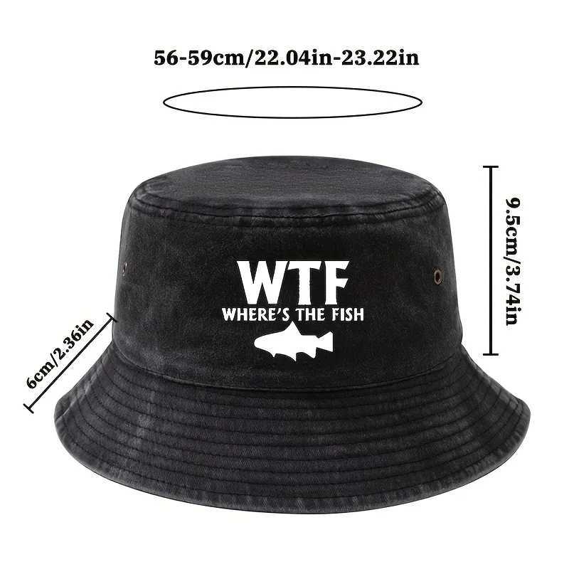 Male and female outdoor fishing fisherman hat WHERES THE FISH print lightweight sun hat camping leisure bucket hat. Y250707