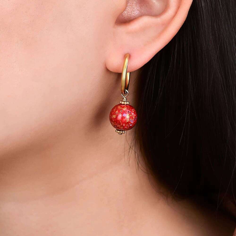 New Lacquered Earrings Handmade Stainless Steel Painted Wooden Bead Jewelry for Women