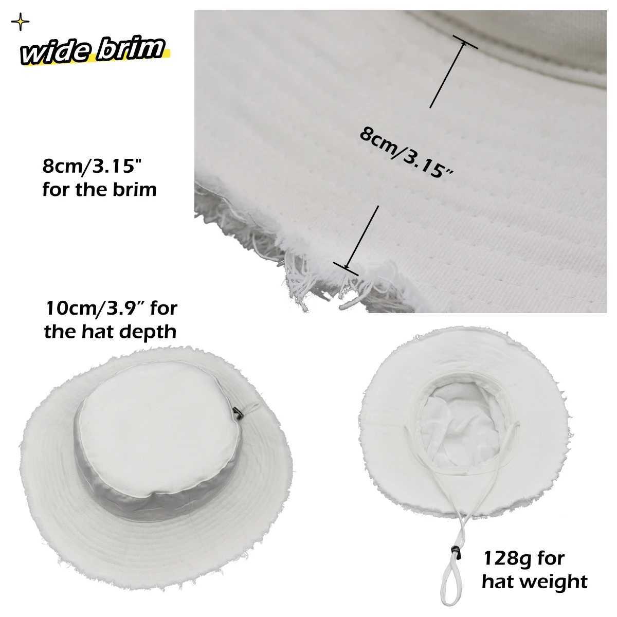 Connectyle Womens UPF50+ Cotton Wide Brim Sun Hat with Strap Ladies Summer Floppy Hats Packable Women Washed Fringes Bucket Hat Y250707