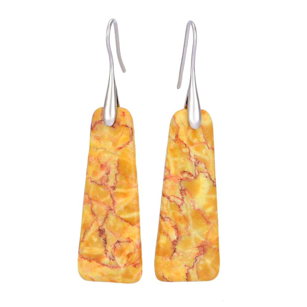 Imperial Jasper Trapezoid Earrings Pink and Orange Natural Stone Bohemian Dropshipping