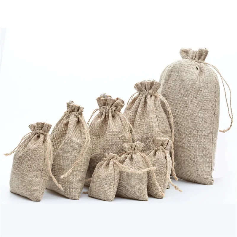 10pcs/lot Jute Linen Drawstring Bag Gift Bag Diy Handmade Bag Pack Christmas Party Wedding Jewelry Pouch 250702