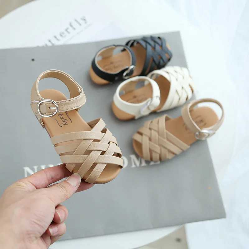 Girls Summer Sandals Baby Girl Toddler Kids Shoes Sweet Princess Soft Childrens Beach Rome Sandals Woven Cut-outs Closed-toe R250707