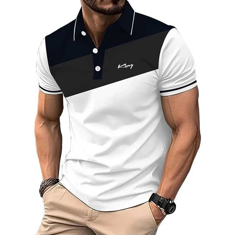Summer Fashion Business Casual Lapel Polo Shirt Men Short Sleeve Spell Color 3D Digital Print Polo Shirt . Y250707 Y250707