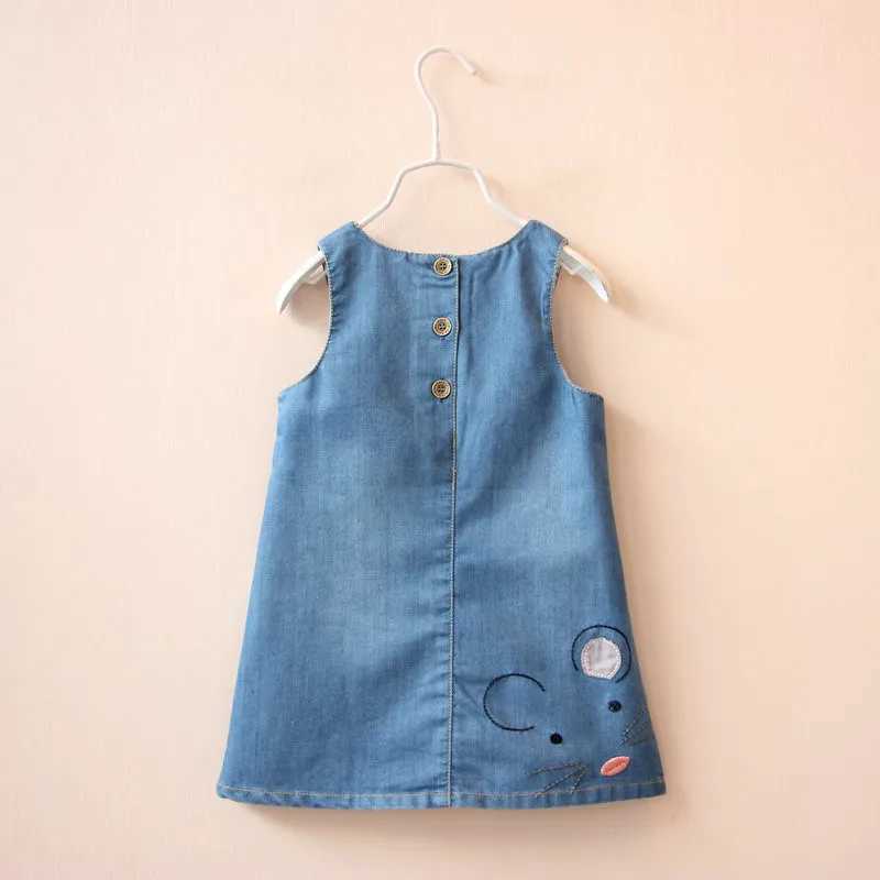 Cartoon Mouse Embroidery Little Girls Summer Denim Dress Cozy Sleeveless A-line Kids Dresses For Toddler Girl Clothing 2-6 Years R250707