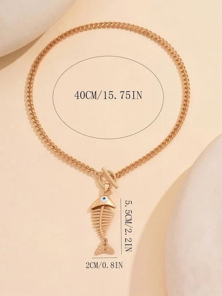 Hip Hop Ins Style Fish Bone Pendant Necklace for Women Summer Wear Niche Fashion Jewelry Holiday 250707