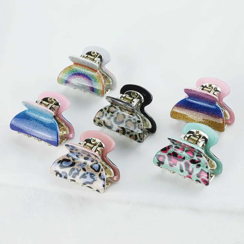 6PCS Acetate Acrylic Small Crab Hair Claw Clips Women Girls Cute Print Leopard Plastic Hair Clamps Barrette Hair Accessories Set Y250707