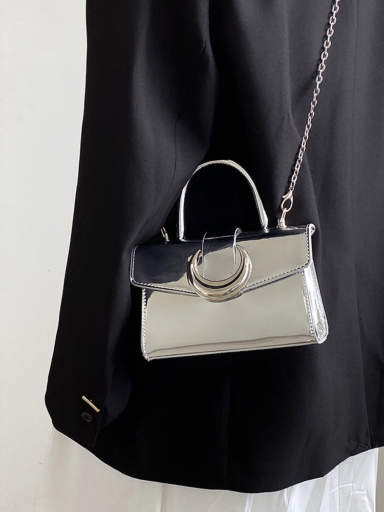 2025 Designer's New Solid Color Square Patent Leather Women's High-end Lock Month Bag Chain Shoulder Crossbody Bag