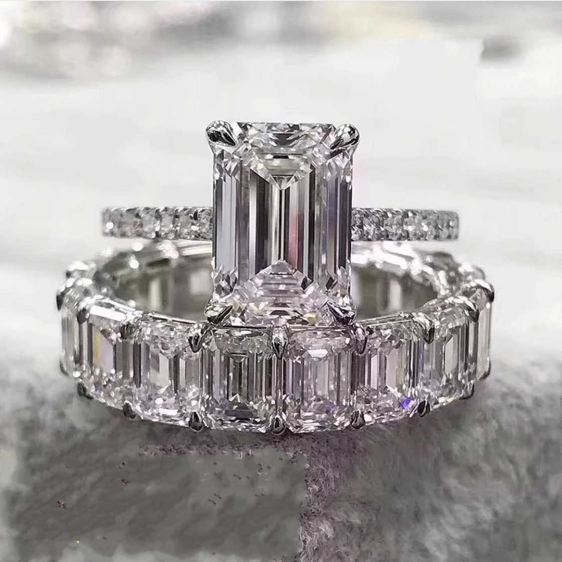 eternyti 925 Sterling Silver Engagement Wedding Band Rings for Women Bridal Emerald Cut Diamond Promise Party Jewelry Gift XJ250707
