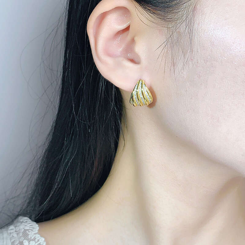 New Jewelry Light Women's Fashion Simple Micro Inlaid Earrings High-End Sense Cold Style Versatile 5D7