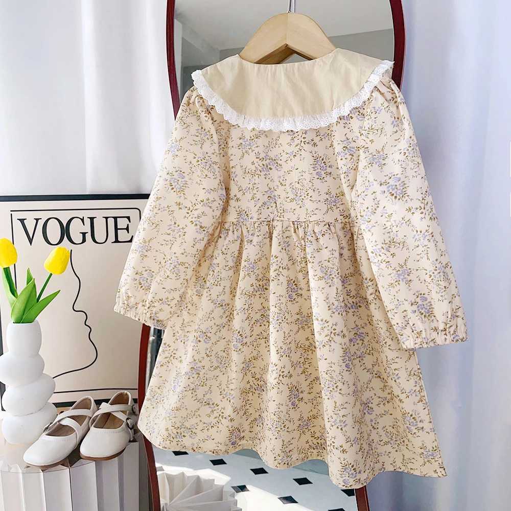 Girls Autumn Fashion Clothing Flower Print Long Sleeve Turn-down Collar Princess Dress 1 Pc 3-7 Years Kids Casual Clothes R250707