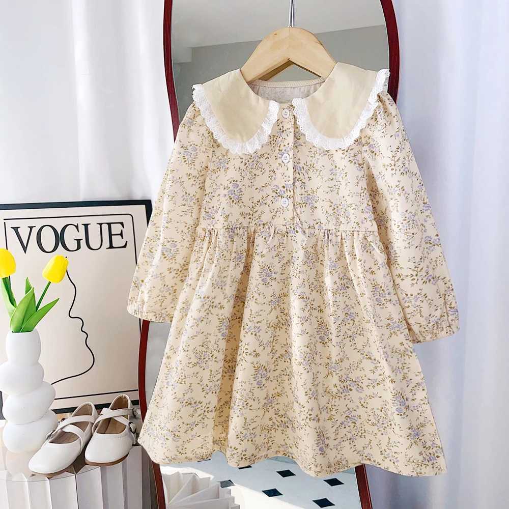 Girls Autumn Fashion Clothing Flower Print Long Sleeve Turn-down Collar Princess Dress 1 Pc 3-7 Years Kids Casual Clothes R250707